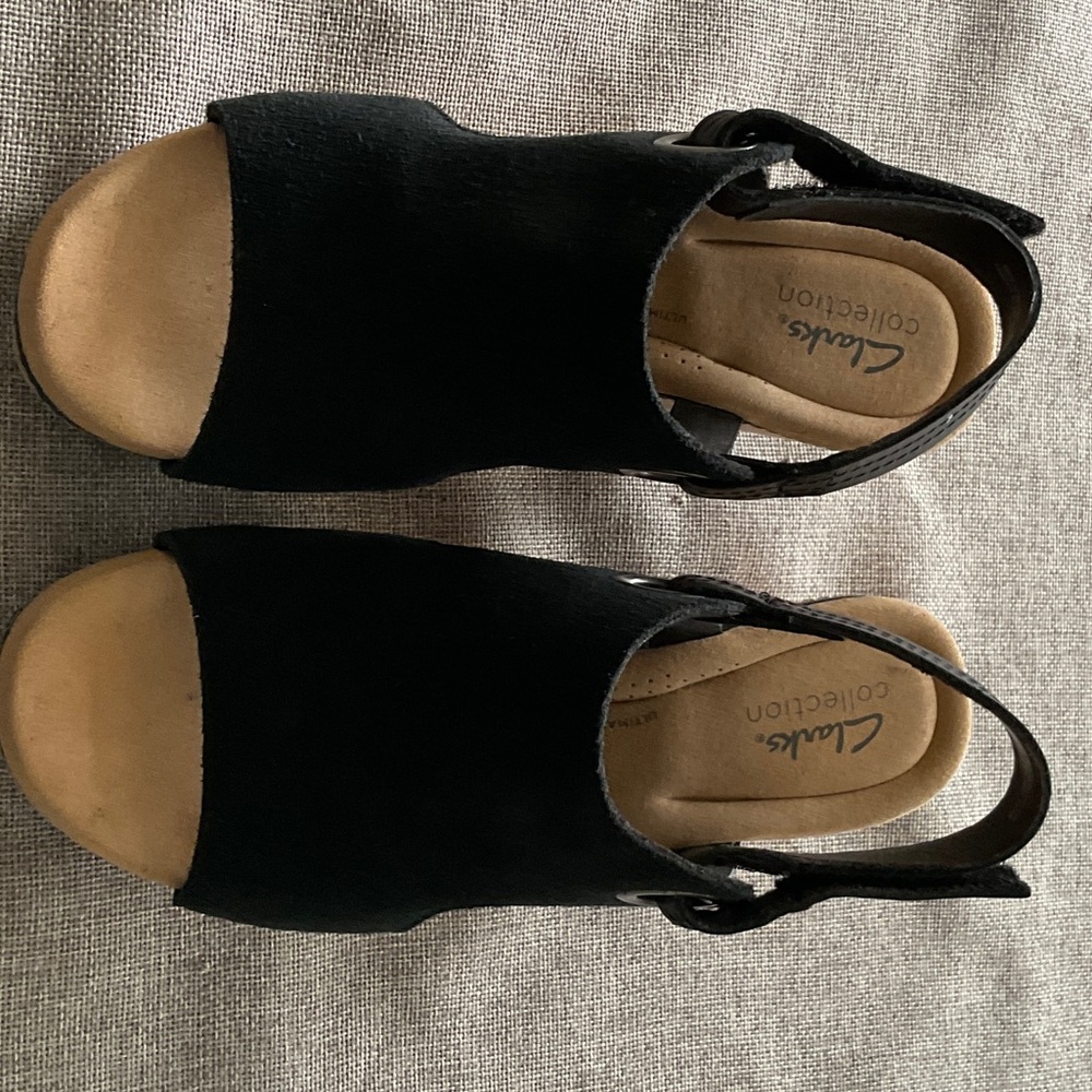 Clarks Black Wedge Sandals